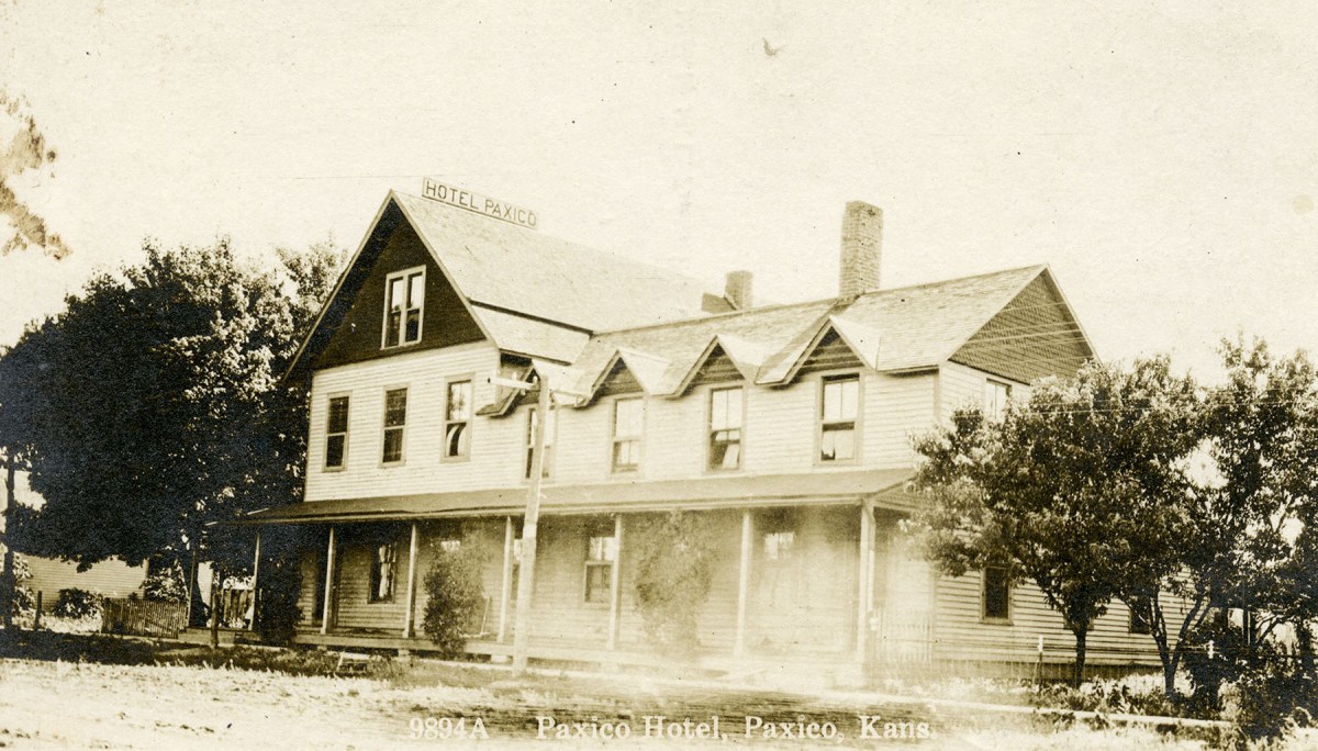 Real Photo Postcard, Hotel Paxico, Paxico, Kansas